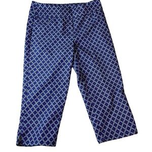 Ruby Rd Womens 8P Blue White Geometric Pattern Cropped Capris Slit Hem‎